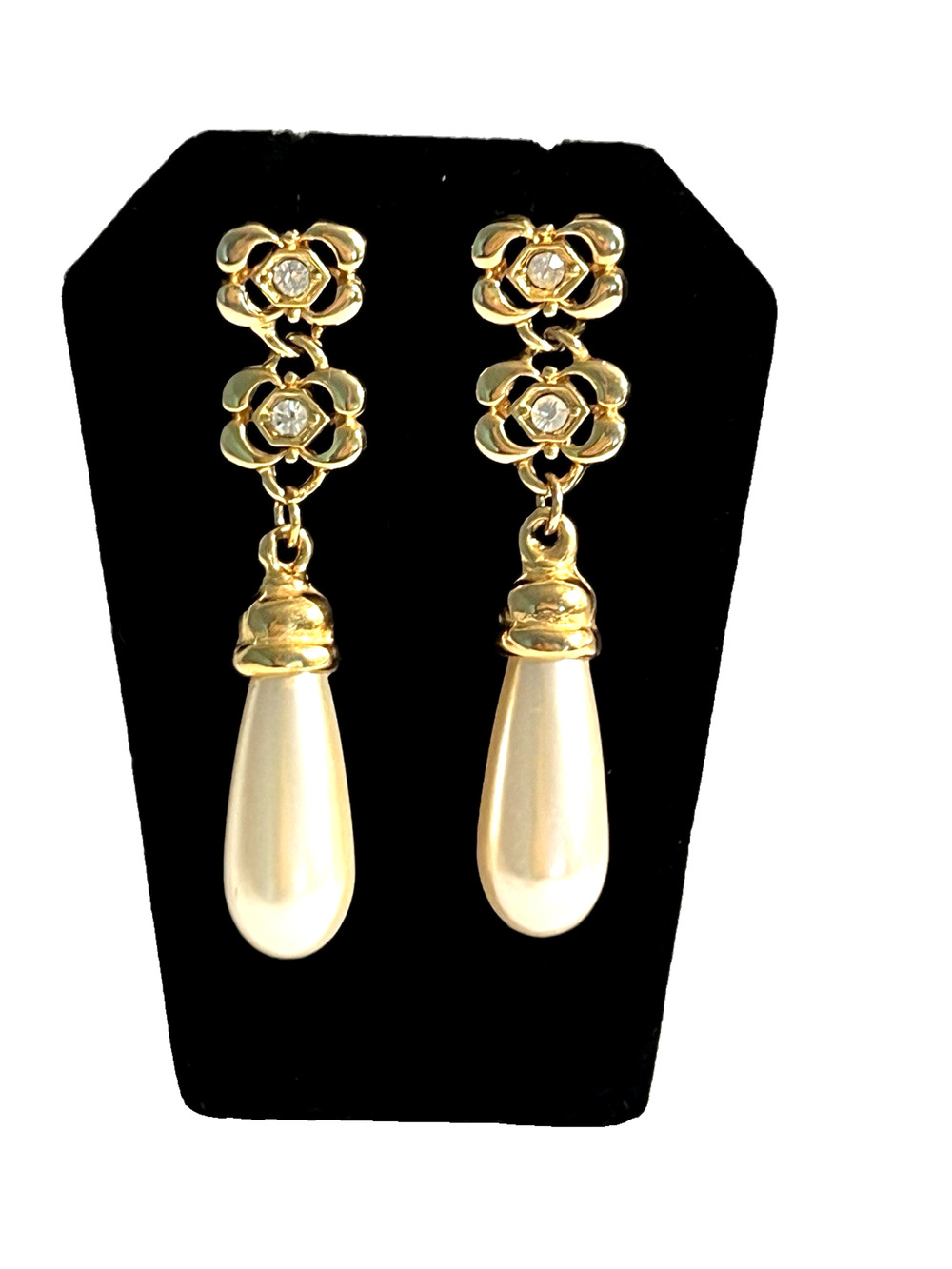 Faux Pearl Earrings Long Floral Rhinestone Teardrop Dangle Elegant Wedding